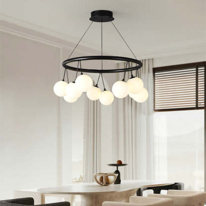 Nordic Iron Glass Ring Linear Globe Chandelier