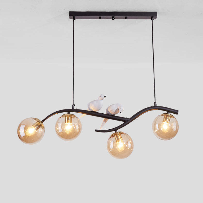 Nordic Iron Acrylic Curved Linear Globe Island Chandelier — Gold / Milky White / 110V-120V For US/CA