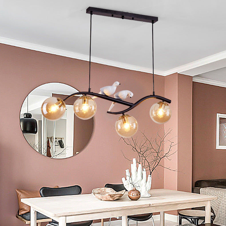 Nordic Iron Acrylic Curved Linear Globe Island Chandelier — Black / Cognac Color / 220V-240V For UK/AU