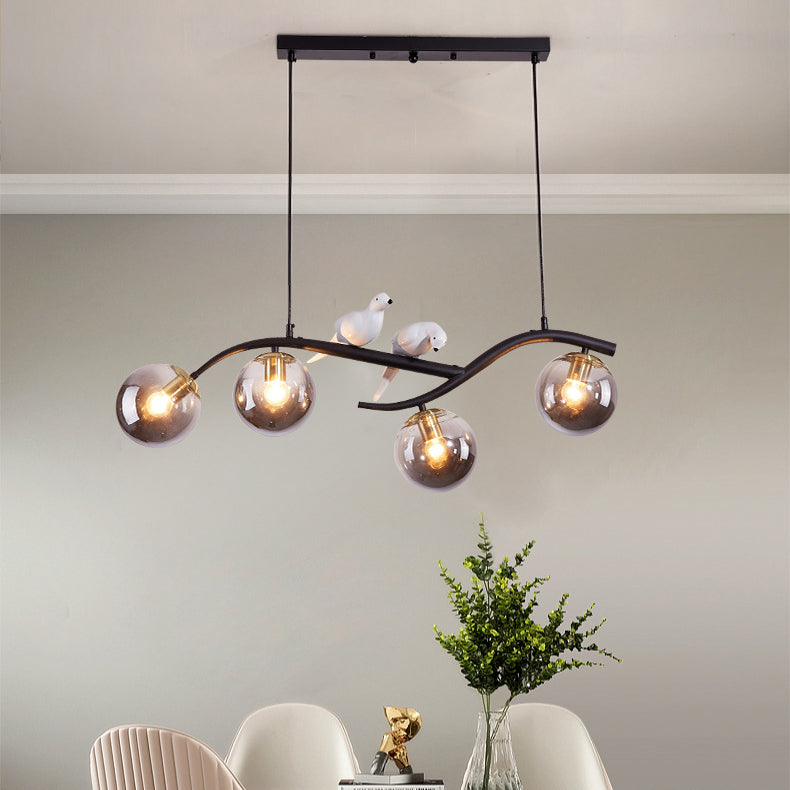 Nordic Iron Acrylic Curved Linear Globe Island Chandelier