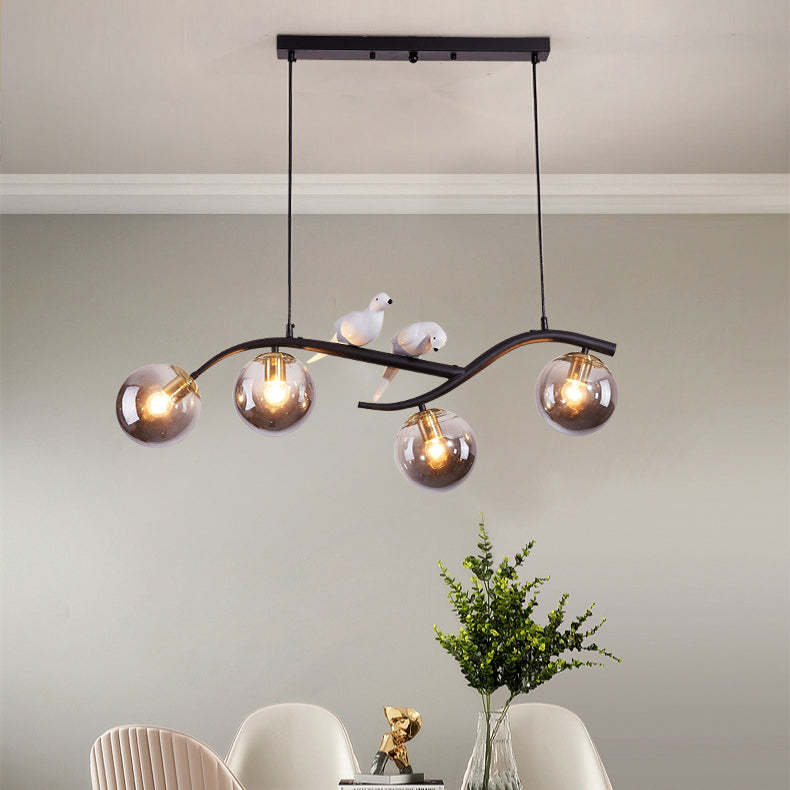 Nordic Iron Acrylic Curved Linear Globe Island Chandelier