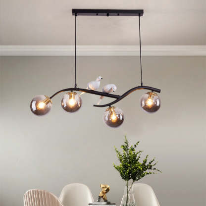 Nordic Iron Acrylic Curved Linear Globe Island Chandelier