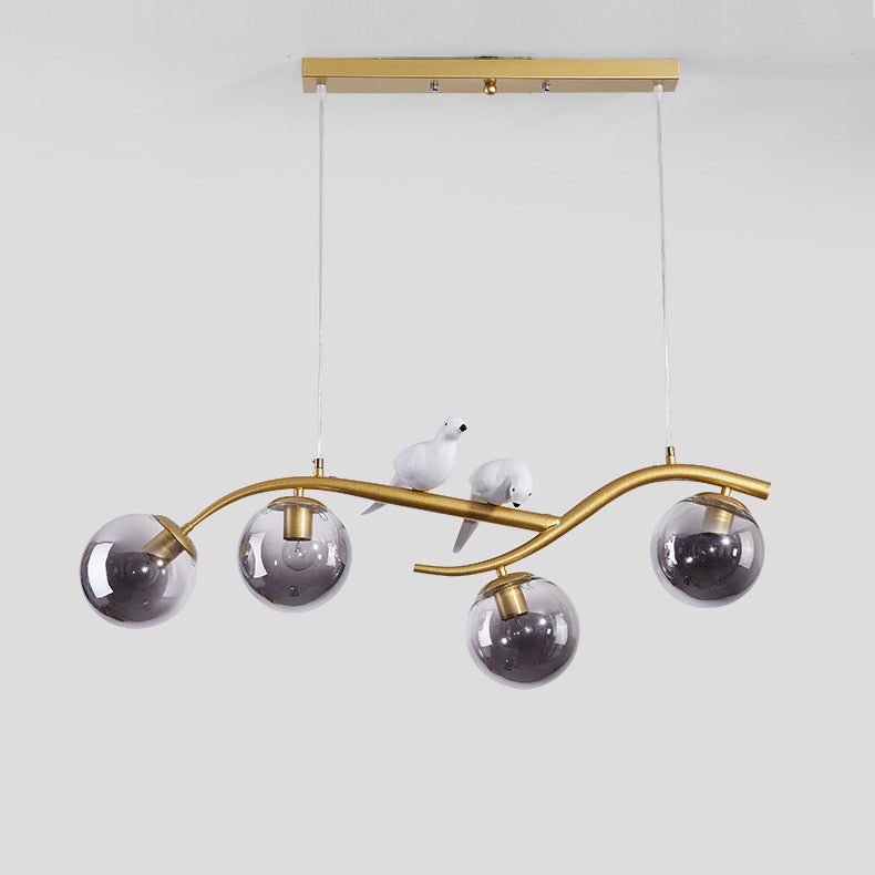 Nordic Iron Acrylic Curved Linear Globe Island Chandelier