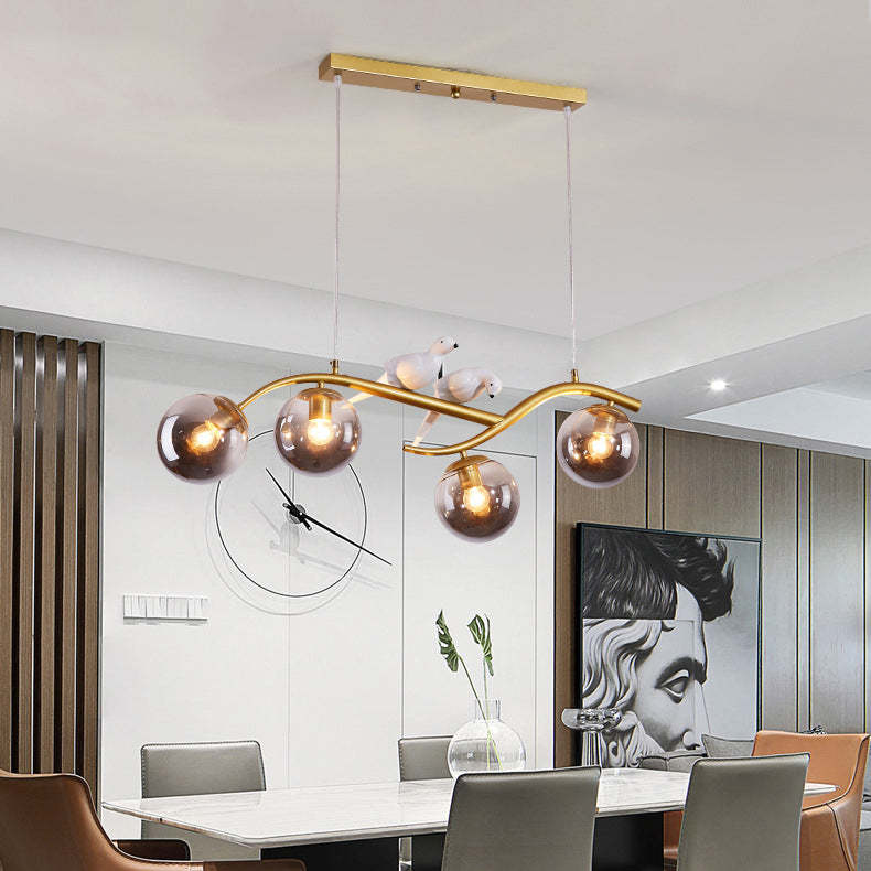 Nordic Iron Acrylic Curved Linear Globe Island Chandelier