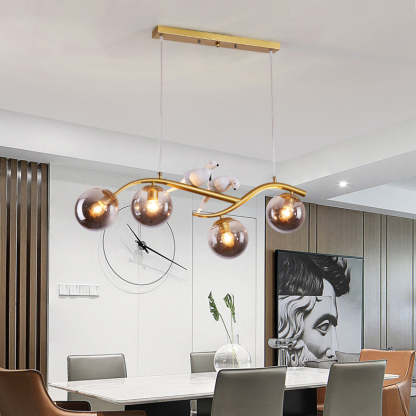 Nordic Iron Acrylic Curved Linear Globe Island Chandelier