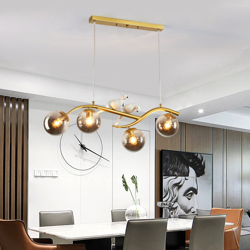 Nordic Iron Acrylic Curved Linear Globe Island Chandelier