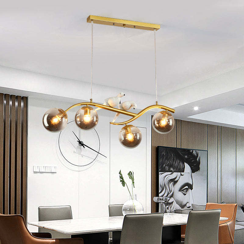 Nordic Iron Acrylic Curved Linear Globe Island Chandelier