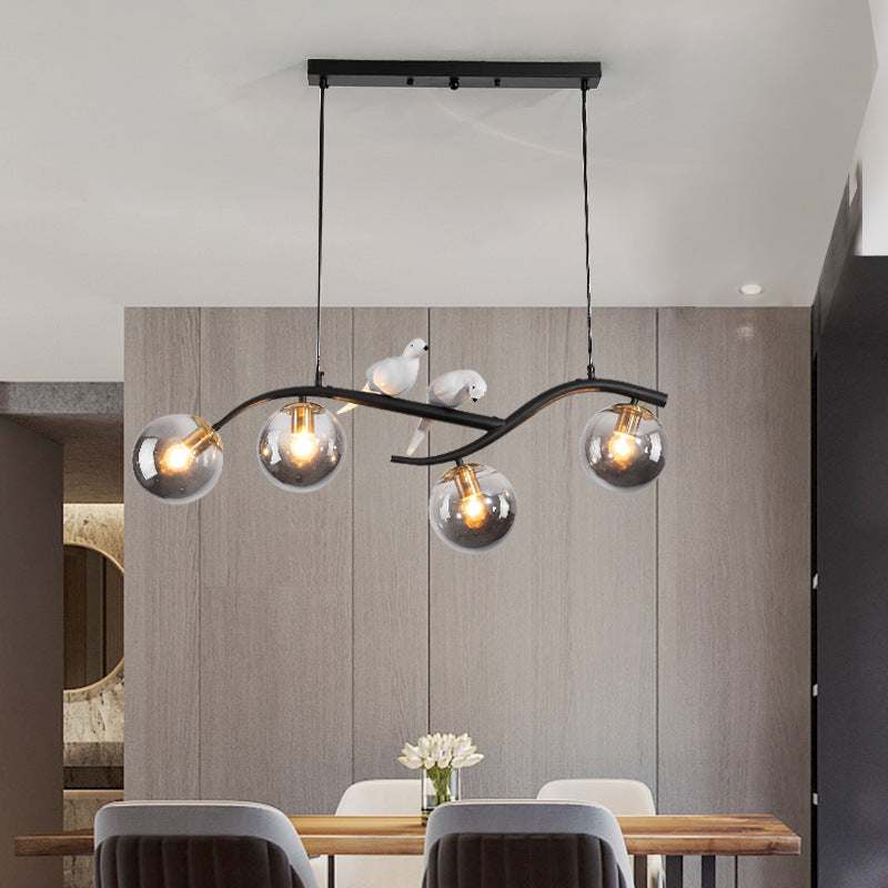 Nordic Iron Acrylic Curved Linear Globe Island Chandelier