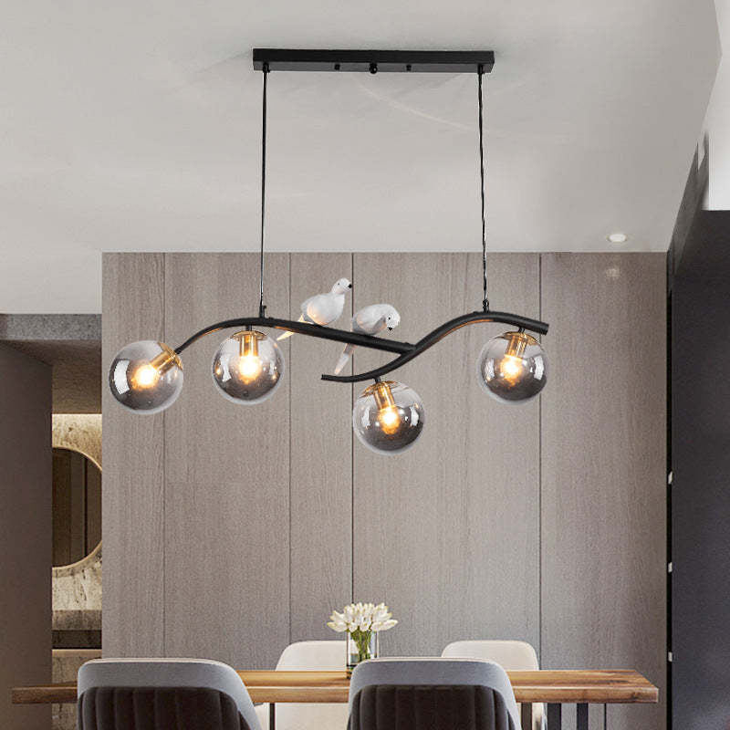 Nordic Iron Acrylic Curved Linear Globe Island Chandelier