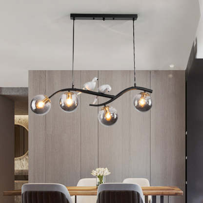 Nordic Iron Acrylic Curved Linear Globe Island Chandelier