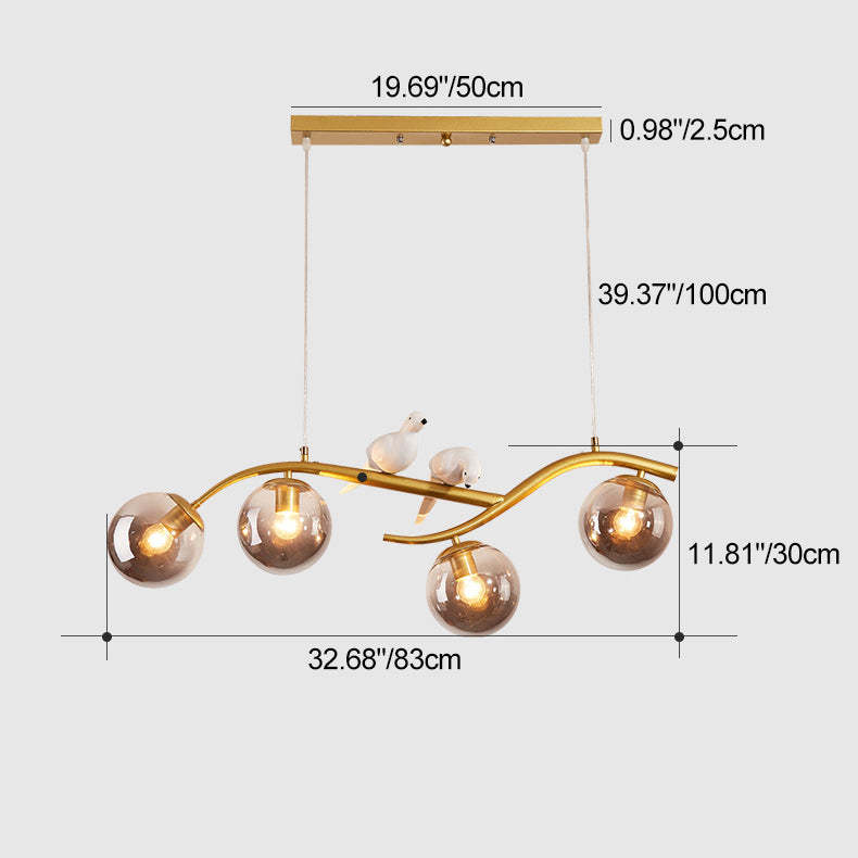 Nordic Iron Acrylic Curved Linear Globe Island Chandelier — Black / Smoky Gray / 220V-240V For UK/AU