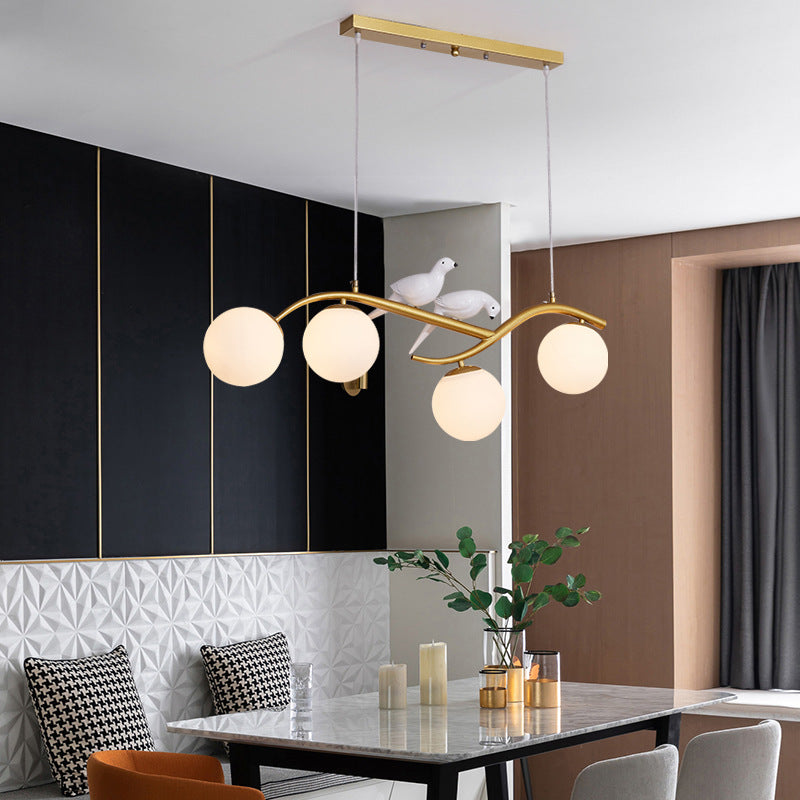 Nordic Iron Acrylic Curved Linear Globe Island Chandelier