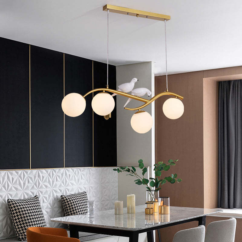 Nordic Iron Acrylic Curved Linear Globe Island Chandelier