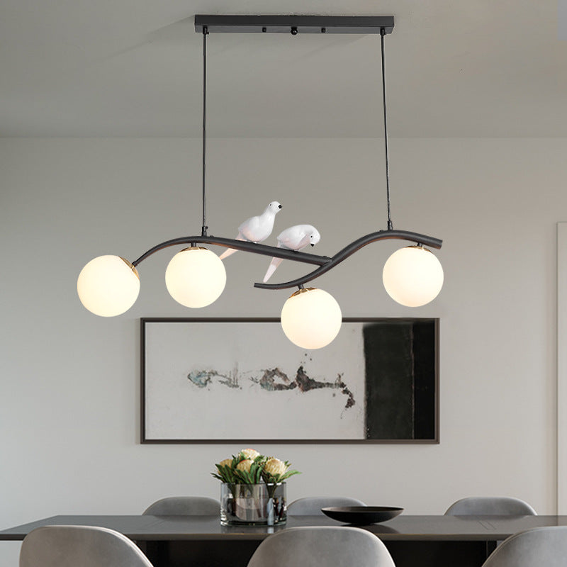 Nordic Iron Acrylic Curved Linear Globe Island Chandelier