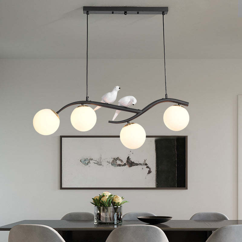 Nordic Iron Acrylic Curved Linear Globe Island Chandelier