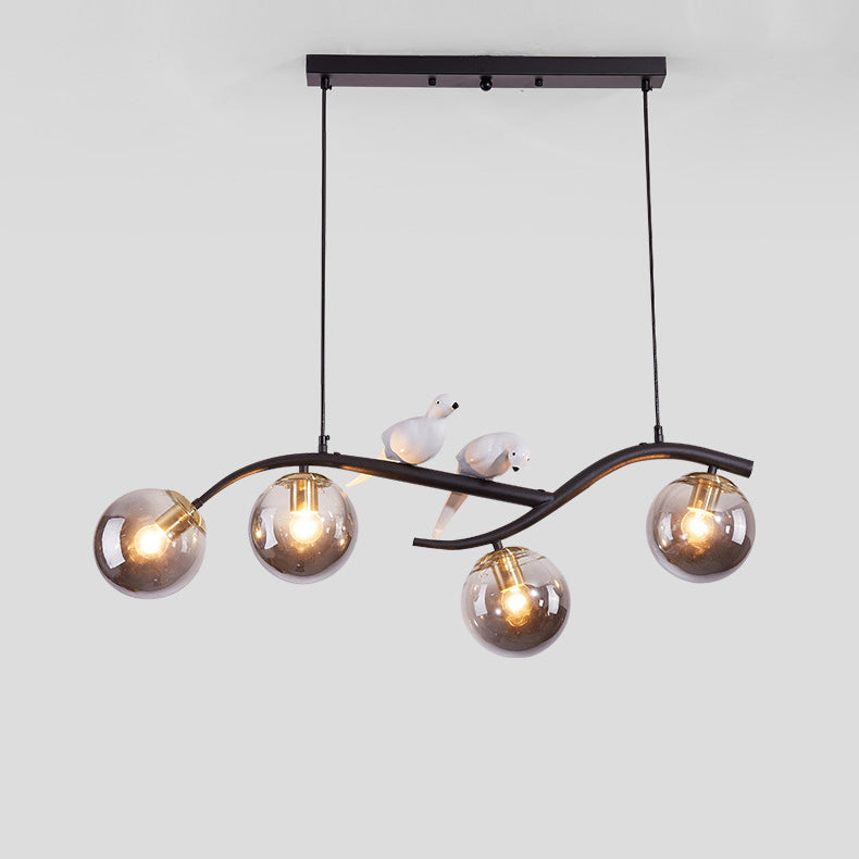 Nordic Iron Acrylic Curved Linear Globe Island Chandelier — Gold / Smoky Gray / 110V-120V For US/CA
