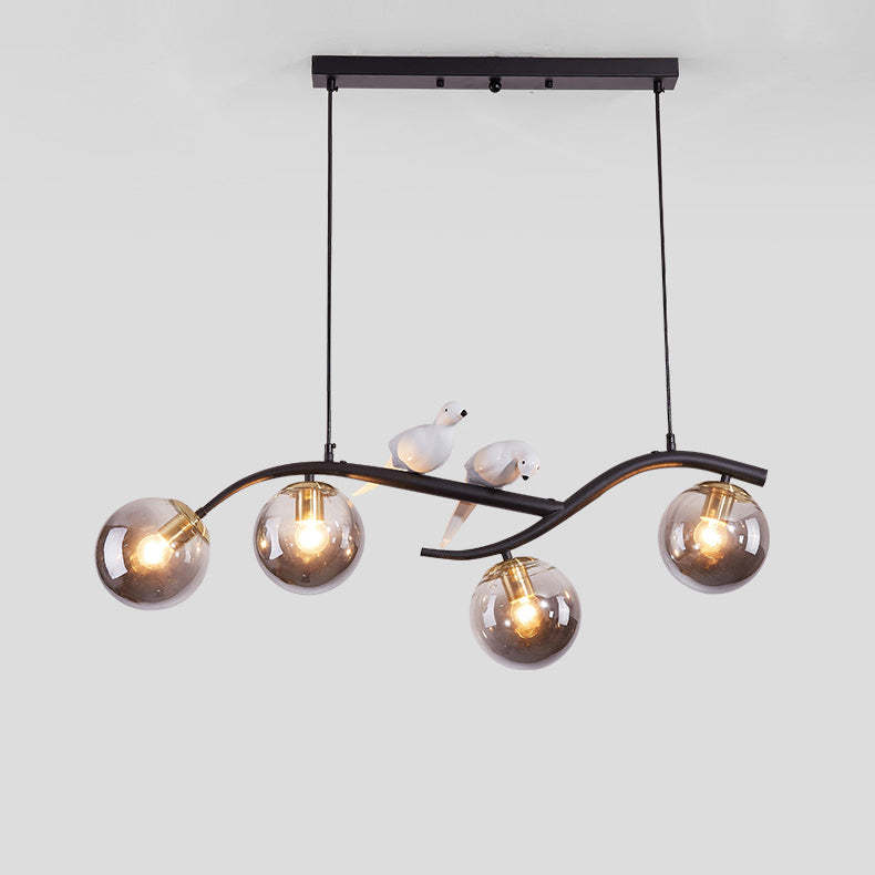 Nordic Iron Acrylic Curved Linear Globe Island Chandelier — Gold / Smoky Gray / 110V-120V For US/CA