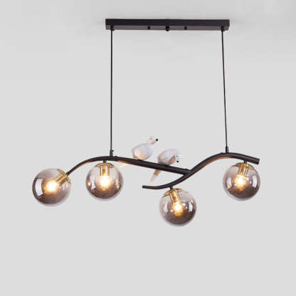 Nordic Iron Acrylic Curved Linear Globe Island Chandelier — Gold / Smoky Gray / 110V-120V For US/CA