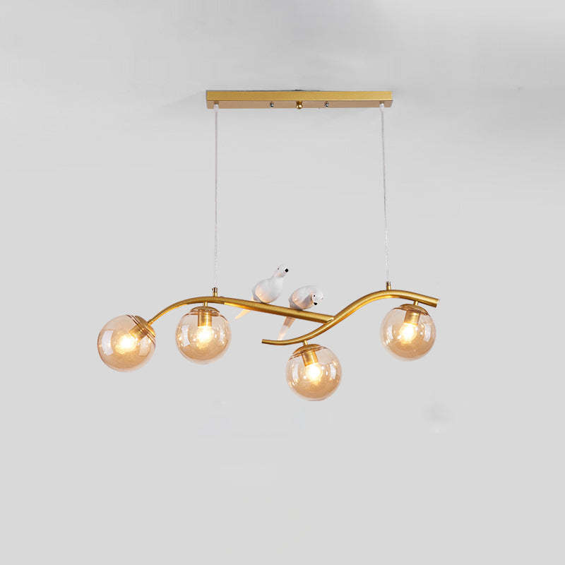 Nordic Iron Acrylic Curved Linear Globe Island Chandelier