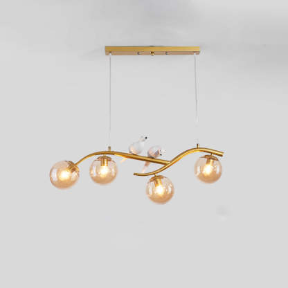 Nordic Iron Acrylic Curved Linear Globe Island Chandelier