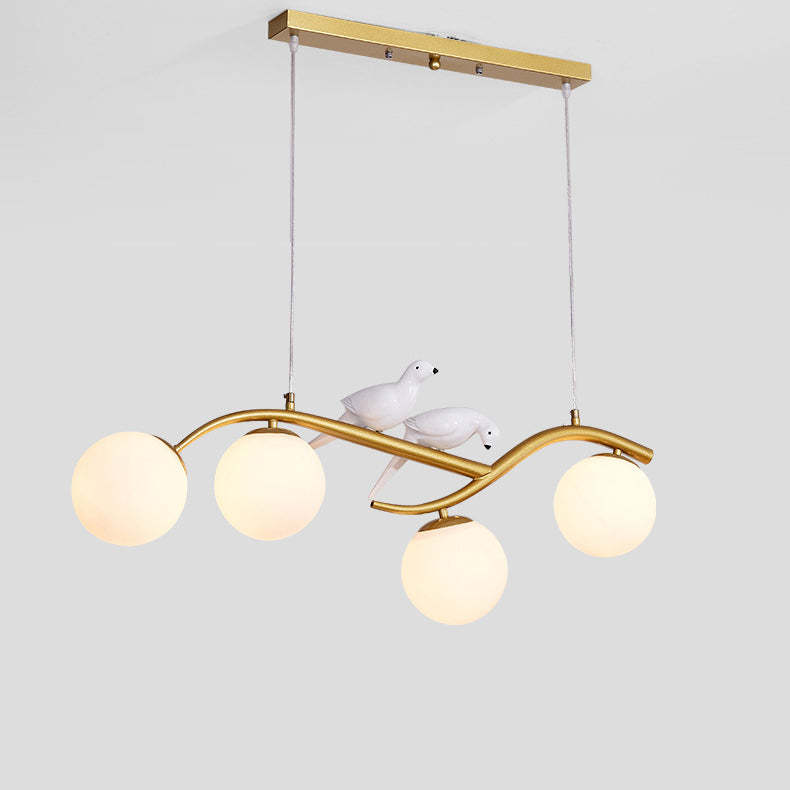 Nordic Iron Acrylic Curved Linear Globe Island Chandelier