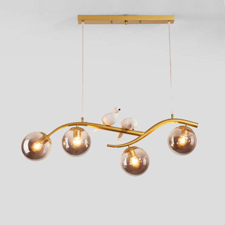 Nordic Iron Acrylic Curved Linear Globe Island Chandelier — Gold / Milky White / 220V-240V For UK/AU