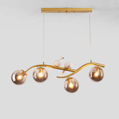 Nordic Iron Acrylic Curved Linear Globe Island Chandelier — Gold / Milky White / 220V-240V For UK/AU