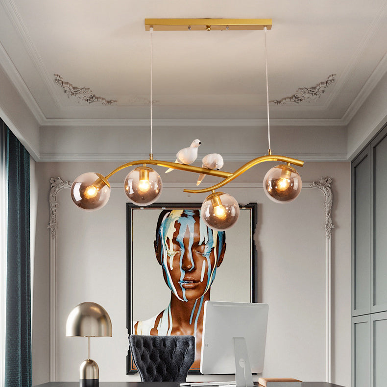 Nordic Iron Acrylic Curved Linear Globe Island Chandelier — Black / Smoky Gray / 110V-120V For US/CA