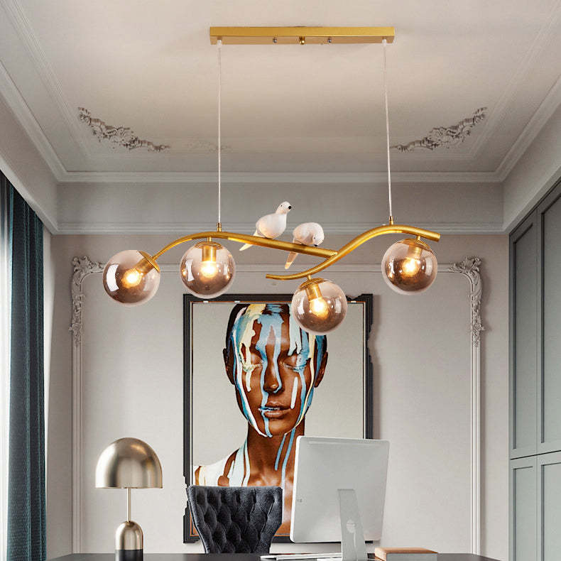 Nordic Iron Acrylic Curved Linear Globe Island Chandelier — Black / Smoky Gray / 110V-120V For US/CA