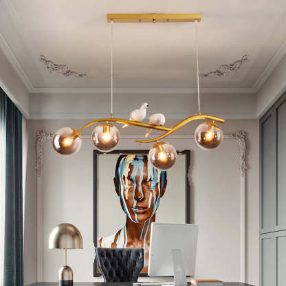 Nordic Iron Acrylic Curved Linear Globe Island Chandelier — Black / Smoky Gray / 110V-120V For US/CA