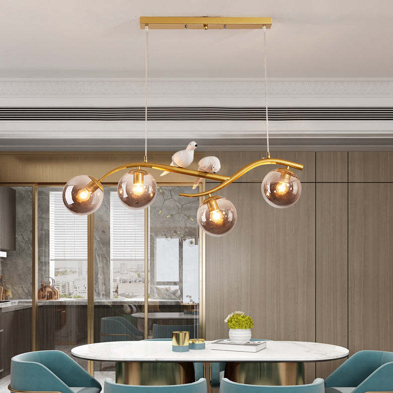 Nordic Iron Acrylic Curved Linear Globe Island Chandelier — Black / Cognac Color / 110V-120V For US/CA