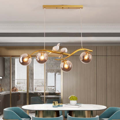 Nordic Iron Acrylic Curved Linear Globe Island Chandelier — Black / Cognac Color / 110V-120V For US/CA
