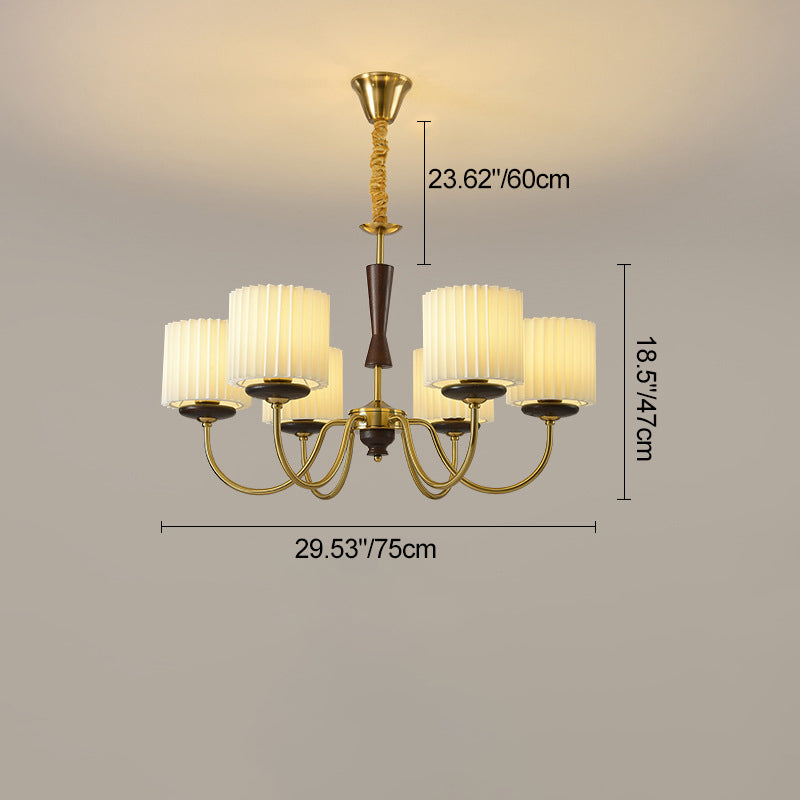 French Iron Wood Fabric Branch Cylinder Chandelier — 8 / 220V-240V For UK/AU