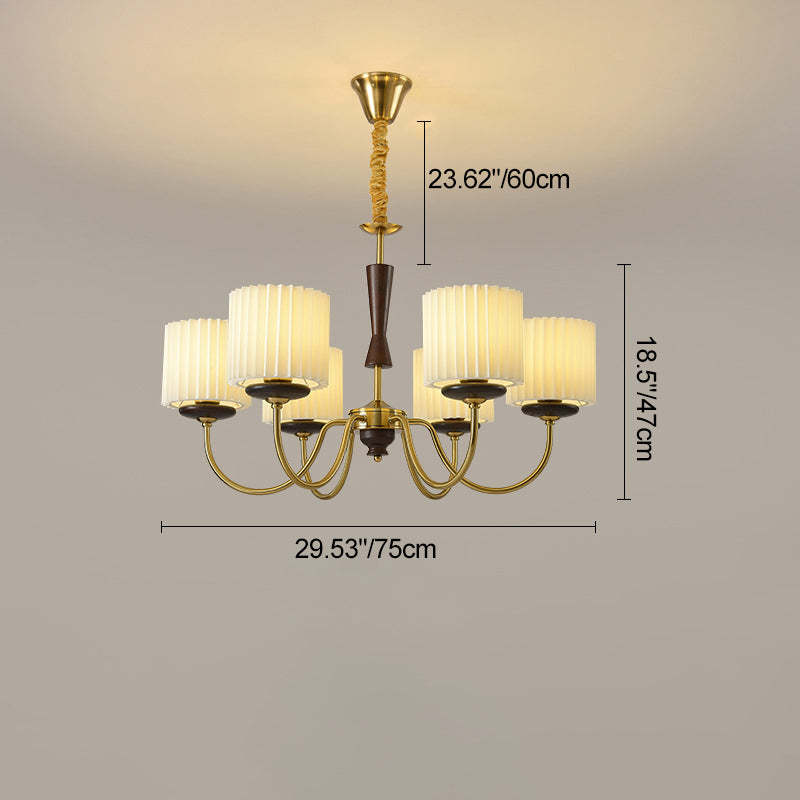French Iron Wood Fabric Branch Cylinder Chandelier — 8 / 220V-240V For UK/AU