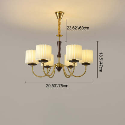 French Iron Wood Fabric Branch Cylinder Chandelier — 8 / 220V-240V For UK/AU