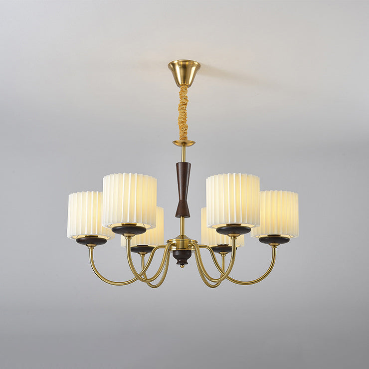 Lighom traditional branch cylinder wood chandeliers in iron fabric wood
