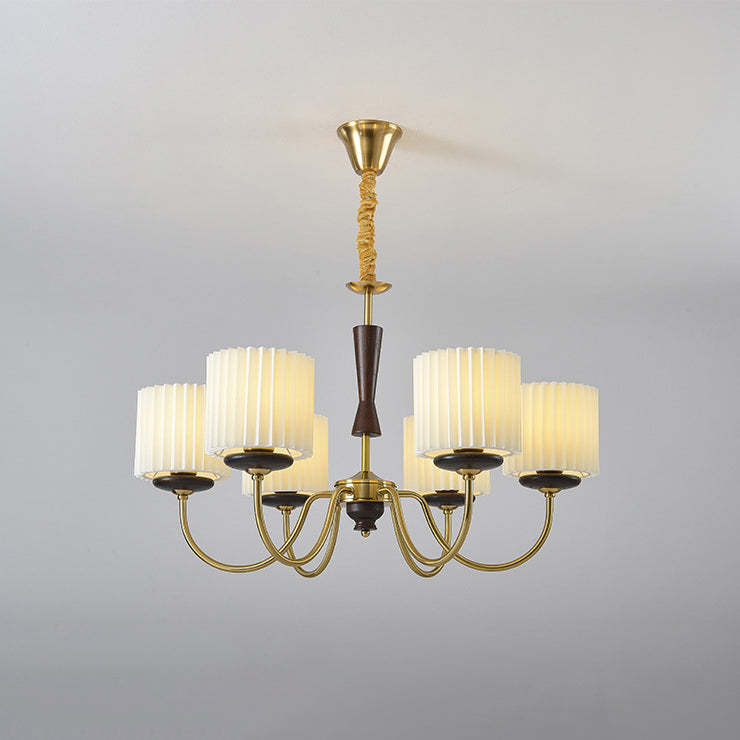 Lighom traditional branch cylinder wood chandeliers in iron fabric wood