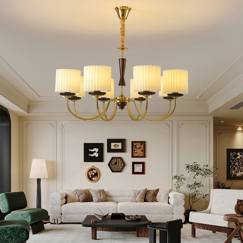 Traditional cylinder branch wood chandeliers — 8-Light / 110V-120V (US/CA