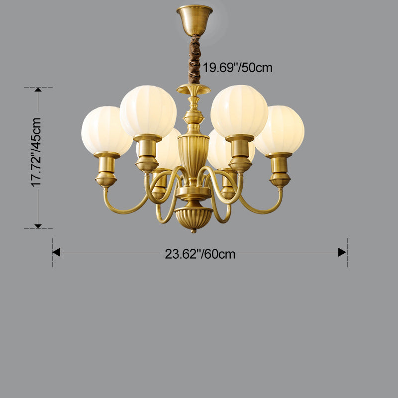 Vintage Brass Glass Curved Round Chandelier — 8 / 220V-240V For UK/AU
