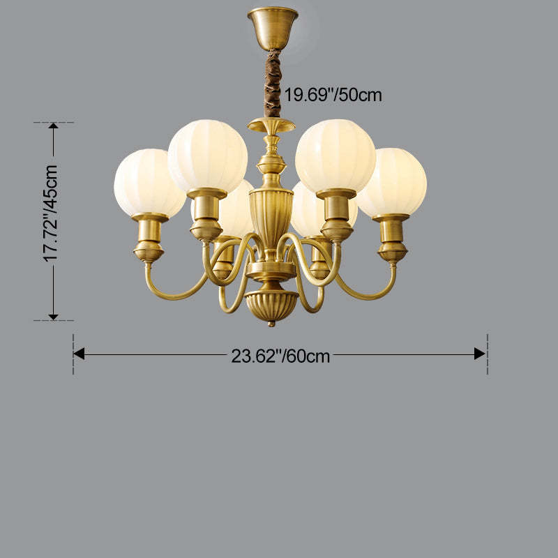 Vintage Brass Glass Curved Round Chandelier — 8 / 220V-240V For UK/AU