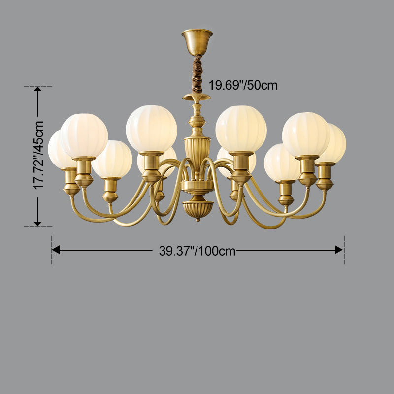 Vintage Brass Glass Curved Round Chandelier — 10 / 220V-240V For UK/AU