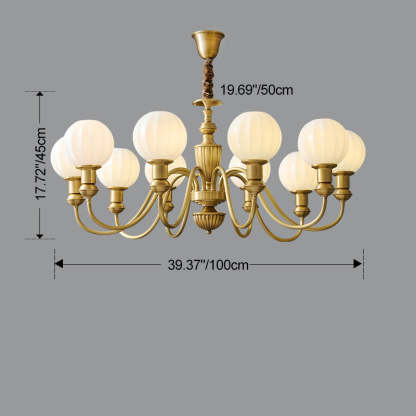 Vintage Brass Glass Curved Round Chandelier — 10 / 220V-240V For UK/AU