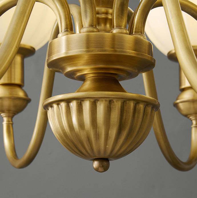 Vintage Brass Glass Curved Round Chandelier