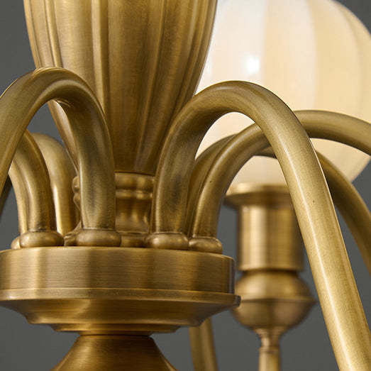 Vintage Brass Glass Curved Round Chandelier