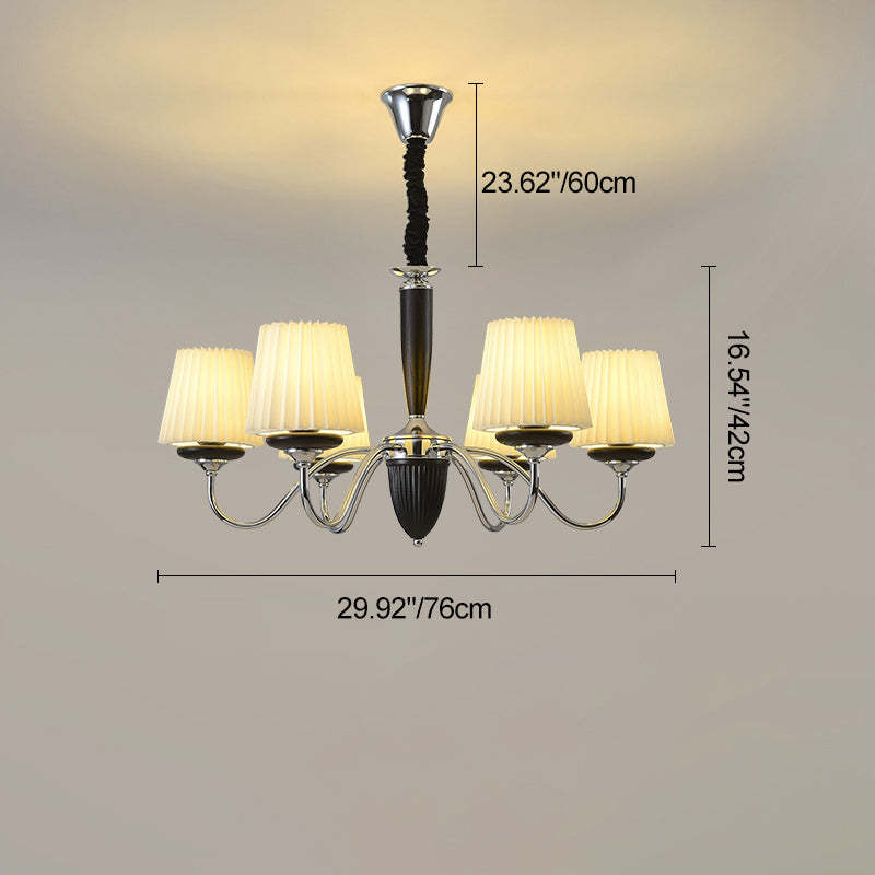 French Iron Wood Fabric Round Chandelier — 8 / 220V-240V For UK/AU