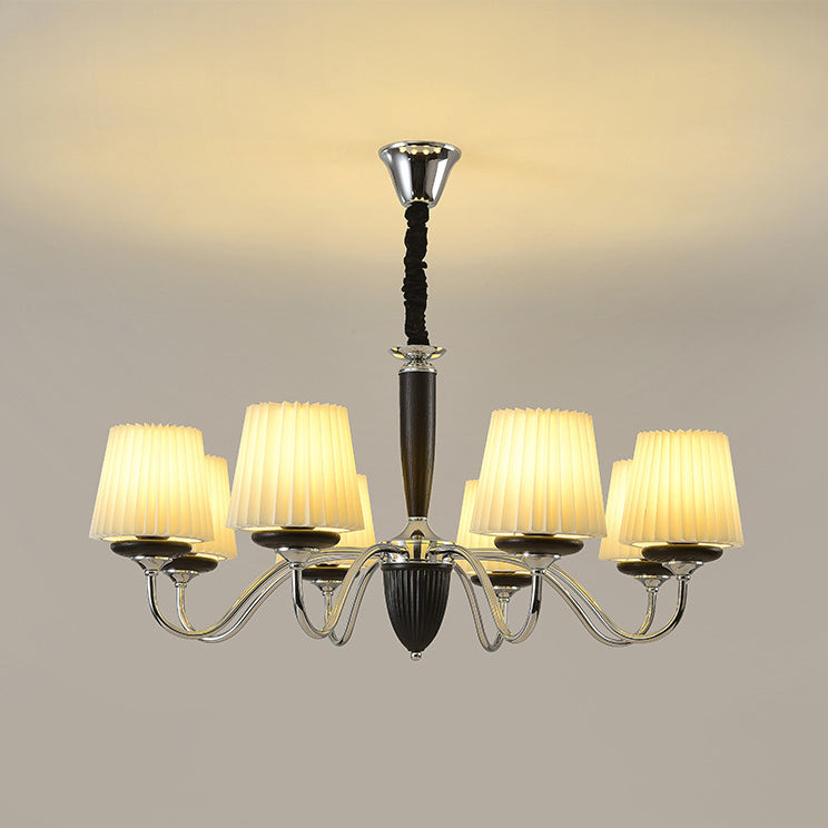 French Iron Wood Fabric Round Chandelier
