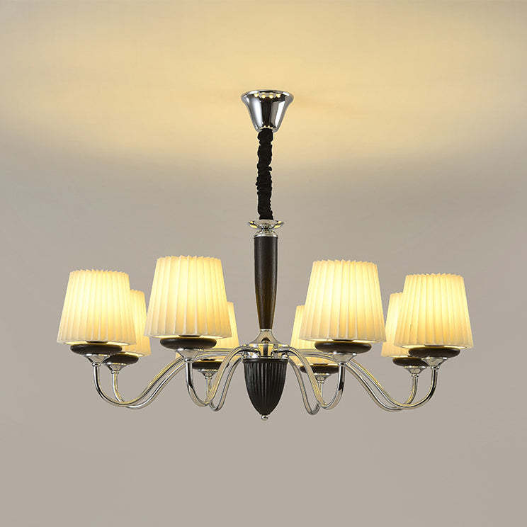 French Iron Wood Fabric Round Chandelier