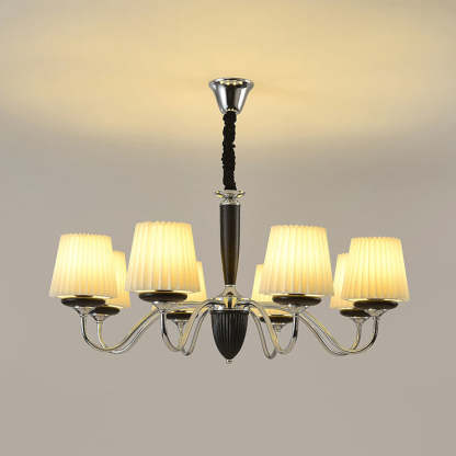 French Iron Wood Fabric Round Chandelier