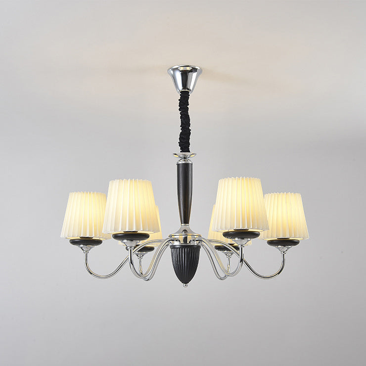 French Iron Wood Fabric Round Chandelier