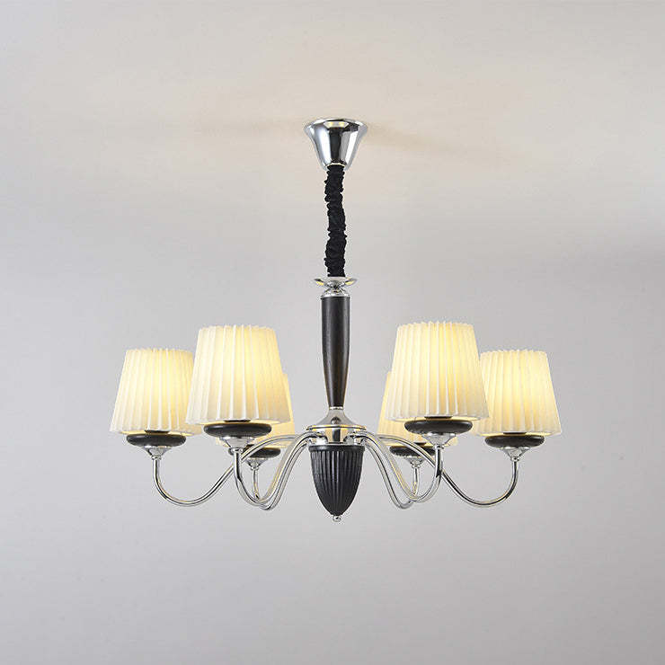 French Iron Wood Fabric Round Chandelier